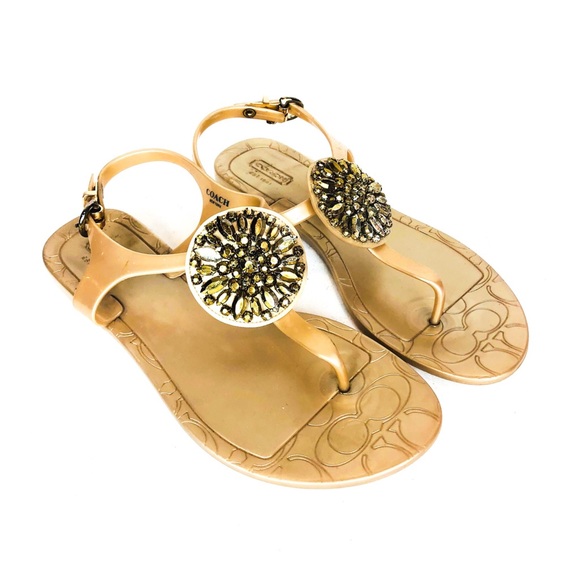 Coach Shoes - COACH Gold Petra Embellished Jelly Sandal 7